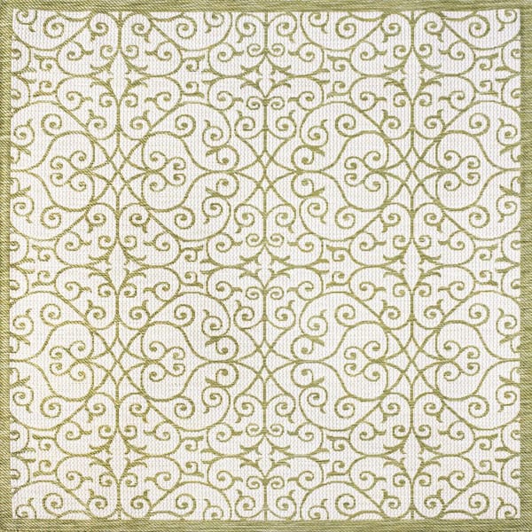 Madrid Vintage Filigree Textured Weave Green/Cream 5 ft. Square Indoor/Outdoor Area Rug