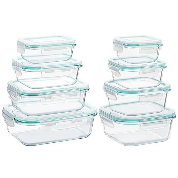 Adrinfly 8 Pack Glass Containers Set w/ Lids Meal Prep Bento Boxes Microwave Oven Freezer Dishwasher Safe BPA Free Food Storage