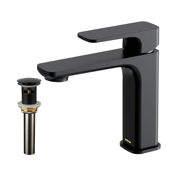 Karran Venda Single Handle Single Hole Basin Bathroom Faucet with Matching Pop-up Drain in Matte Black