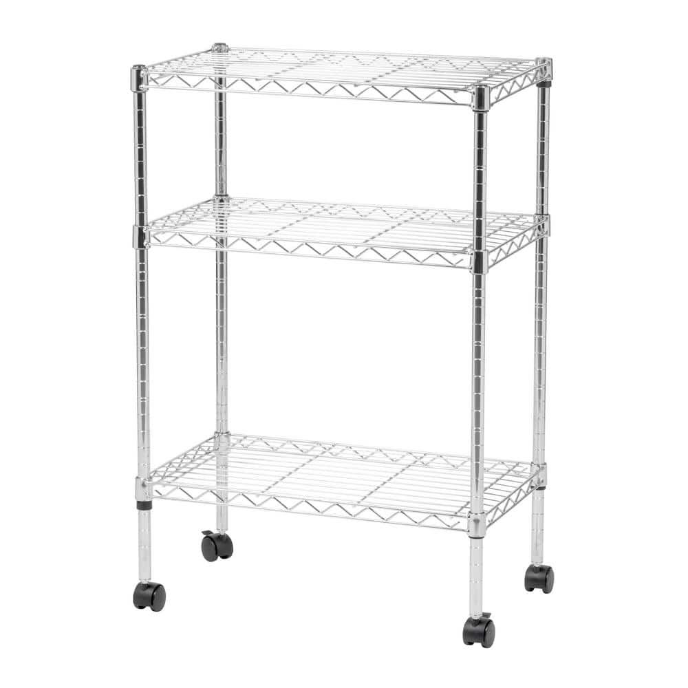 IRIS Silver 3Tier Rolling Metal Wire Shelving Unit (22 in. W x 33 in