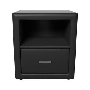 Lombardi Black Faux Leather 1-Drawer Fully Assembled Nightstand
