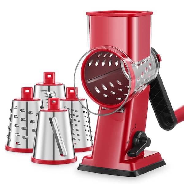 Stainless Steel Rotary Cheese Grater with 4 Interchangeable Blades, Easy to Clean Kitchen Grater for Cheese, Vegetables