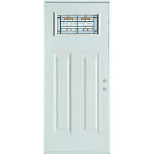 32 in. x 80 in. Architectural Rectangular Lite 2-Panel Painted White Left-Hand Inswing Steel Prehung Front Door