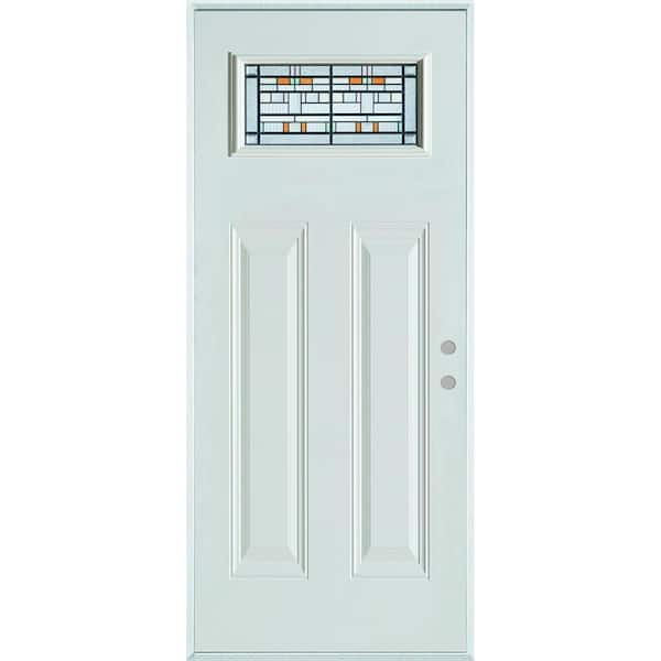 Stanley Doors 32 in. x 80 in. Architectural Rectangular Lite 2-Panel Painted White Left-Hand Inswing Steel Prehung Front Door
