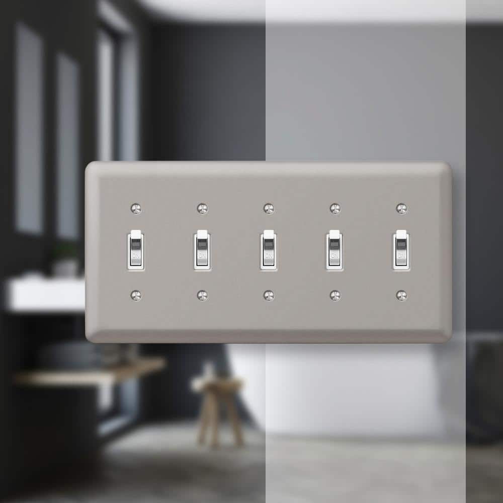 Brushed Nickel 5-Gang Steel Toggle Wall Plate