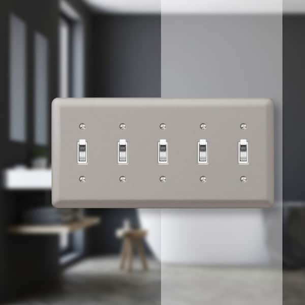 Declan 5 Gang Toggle Steel Wall Plate - Pewter