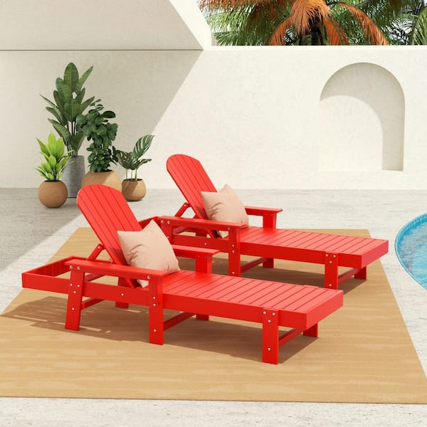 WESTIN OUTDOOR Altura 2-Piece Fade Resistant Classic Adirondack Poly Reclining Outdoor Chaise Lounge Chair with Arms in Red