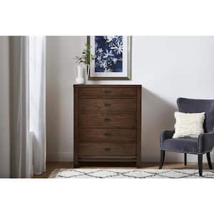 Calden Smoke Brown Wood 5-Drawer Chest of Drawers (49 in. H x 40 in. W x 20 in. D)