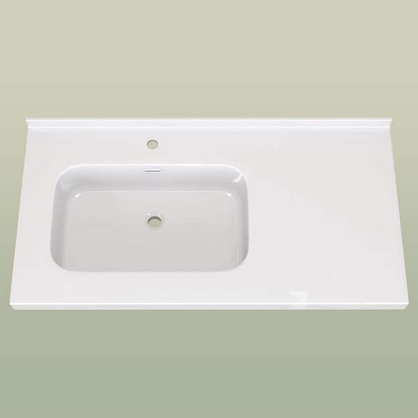 42 in. W x 22 in. D Solid Surface White Rectangular Left Single Sink Bath Vanity Top and Basin with 1.38 in. Backsplash
