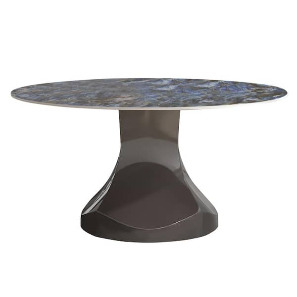 Modern Round White Top Sapphire Stone Tabletop 53.15 in. Gunmetal Grey Stainless Steel Pedestal Dining Table (4 Seats)
