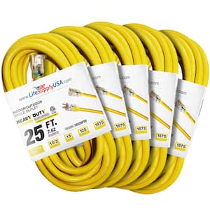 25 ft. 10 Gauge/3 Conductors SJTW Indoor/Outdoor Extension Cord with Lighted End Yellow (5-Pack)