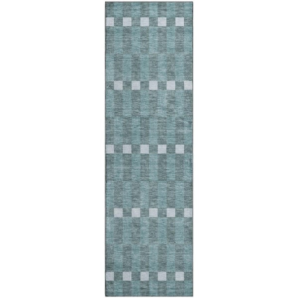 Mayfield Premium Machine Washable Abstract AMF2547 Teal 2 ft. x 7 ft. Runner Rug