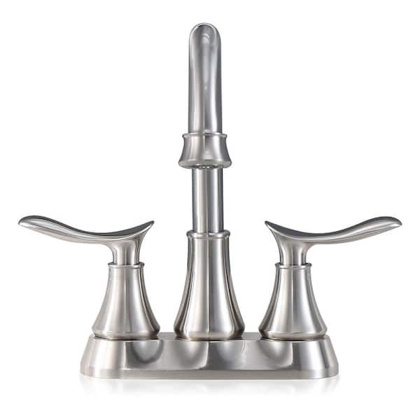 Zalerock 4 in. Centerset Double Handle High Arc Bathroom Faucet with Pop-Up Drain Kit and Supply Line Included in Brushed Nickel
