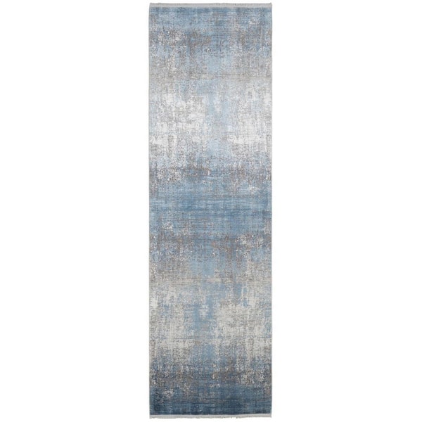 2 X 8 Blue, Gray Abstract Runner Rug