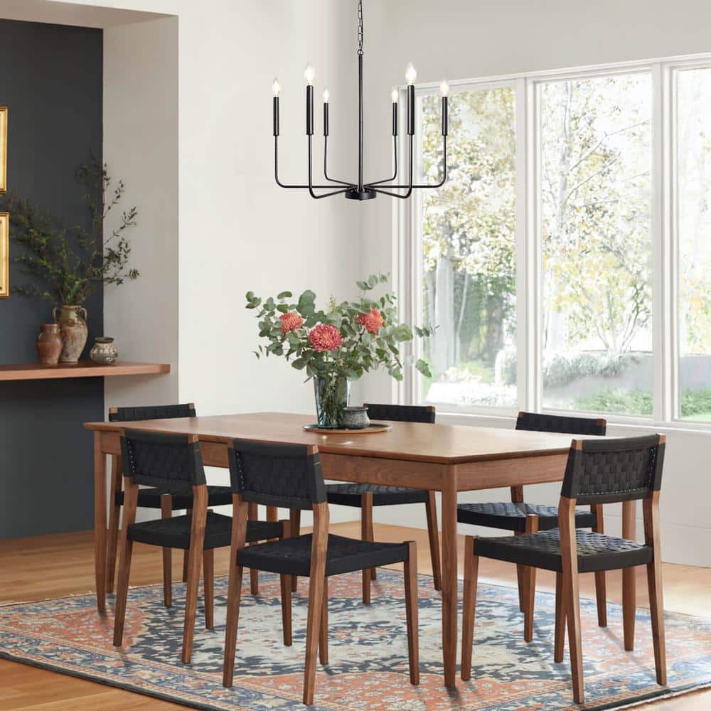 Matte Black 6-Light Metal Candle Chandelier