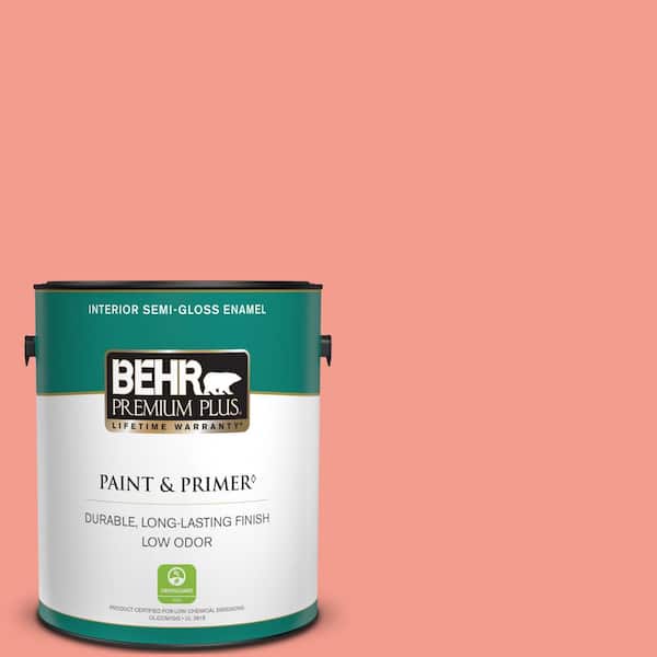 BEHR PREMIUM PLUS 1 gal. #180B-4 Fruit Shake Semi-Gloss Enamel Low Odor Interior Paint & Primer