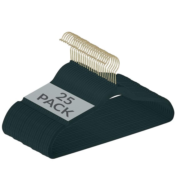 SIMPLIFY 25-Pack Slim Velvet Gold Hook Hangers in Emerald