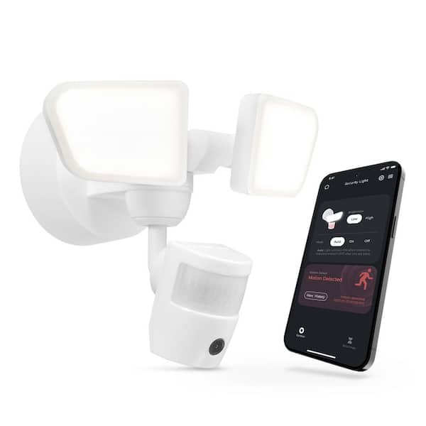 Globe Electric 26- Watt Equivalent Twin Head White Wi-Fi Smart 2200 LM 1080p Hardwired Integrated LED Motion Security Video Area Light