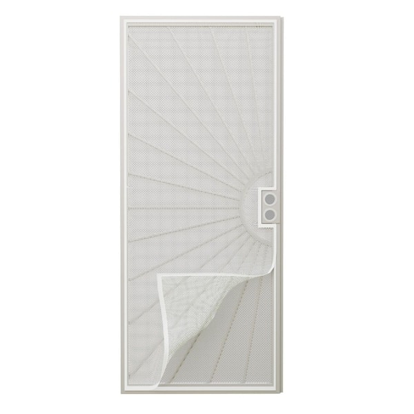 36 in. x 80 in. Reversible Hinging White Surface Steel Security Door w/ Perforated Metal Screen and Bug Net without Lock