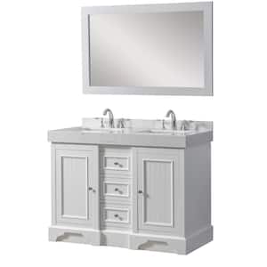 Kingwood 48 in. W x 23 in. D x 36 in. H Double Sink Bath Vanity in White with White Culture Marble Top and Mirror