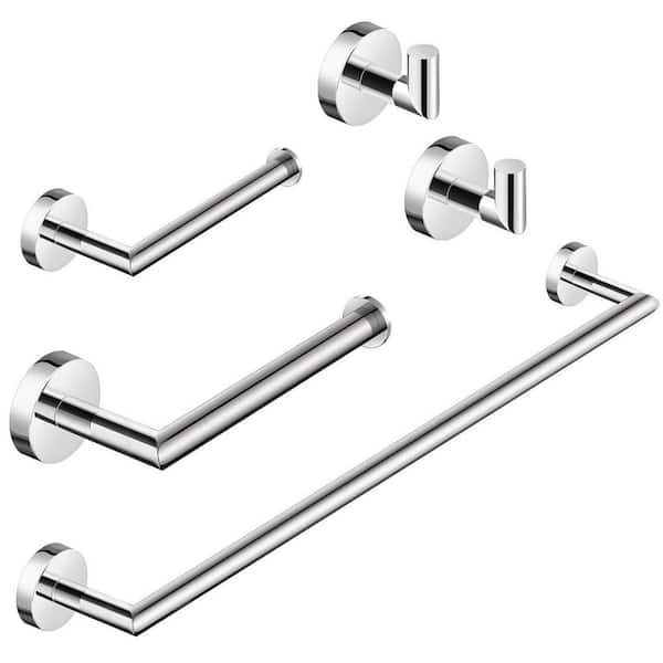 5-Piece Bathroom Hardware Set with Towel Bar Set, Wall Mounted Stainless Steel Bathroom Accessories Set Polished Chrome