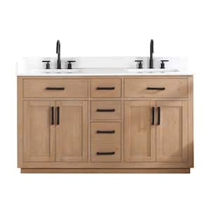 Gavino 60 in. W x 22 in. D x 34 in. H Bath Vanity in Light Brown with Grain White Composite Stone Top