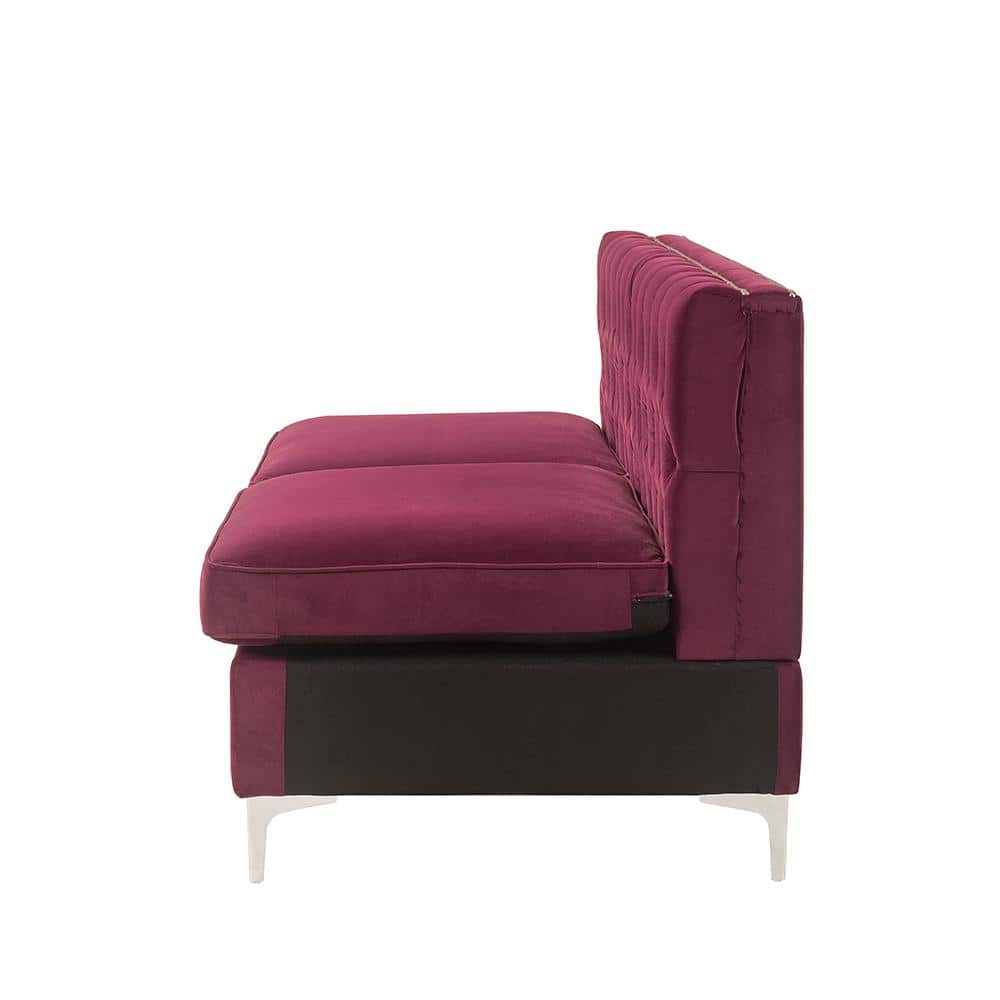 Burgundy Velvet Armless Modular Sofa with Button Tufting