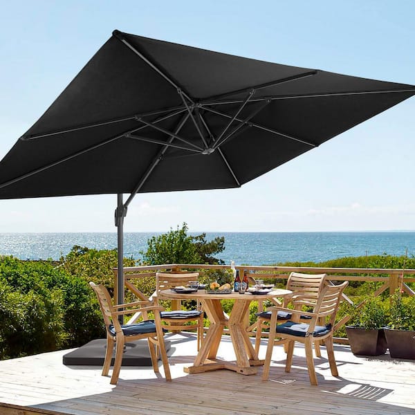 Sonkuki Black Premium 11.5 x 9 ft. Cantilever Patio Umbrella with a Base and 360° Rotation and Infinite Canopy Angle Adjustment