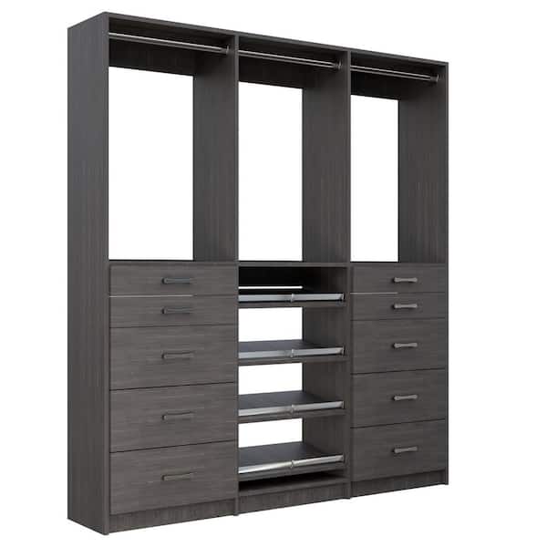Alto 93 in. W Grey Tower System 2 5-Drawer with Hang and Shoe-Shelves with Hang 9-Shelf Wood Closet System