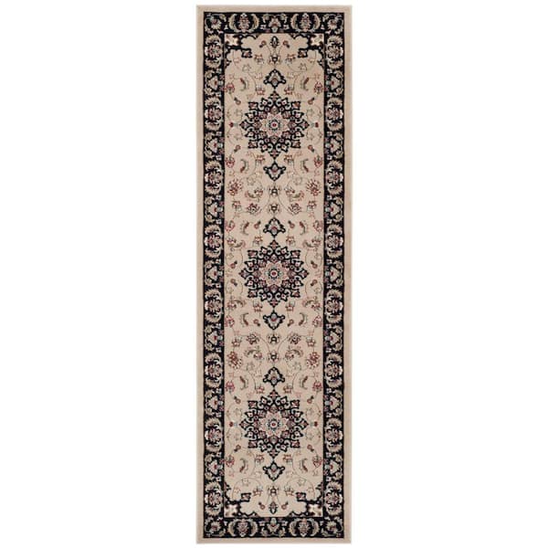 Lyndhurst 2 ft. x 10 ft. Cream/Anthracite Medallion Ornate Runner Rug