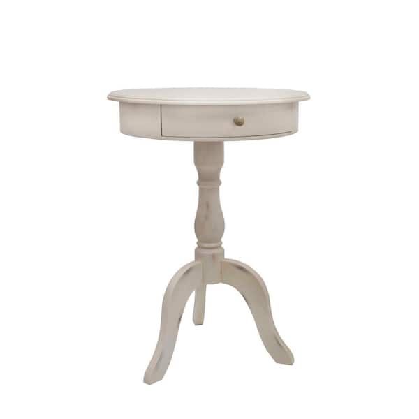 Decor Therapy Pedestal Antique White End Table with Drawer