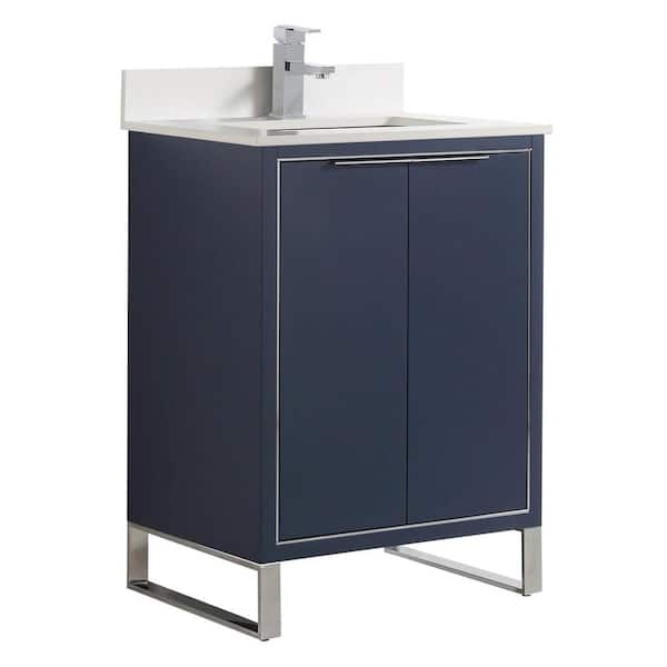 FINE FIXTURES Opulence 24 in. W x 18 in. D x 33.5 in H. Bath Vanity in Navy Blue with White Single sink Top