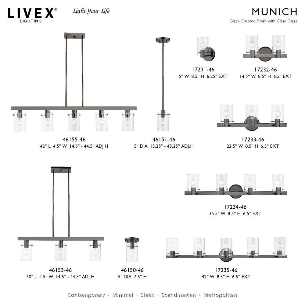 Munich Mini Pendant in Black Chrome with Clear Glass Shade
