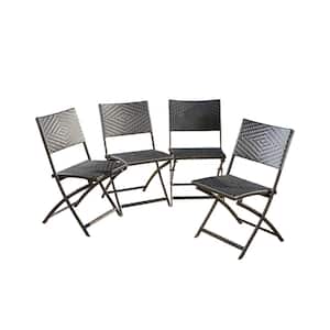Samantha Multi-Brown Foldable Faux Rattan Outdoor Patio Dining Chair (4-Pack)