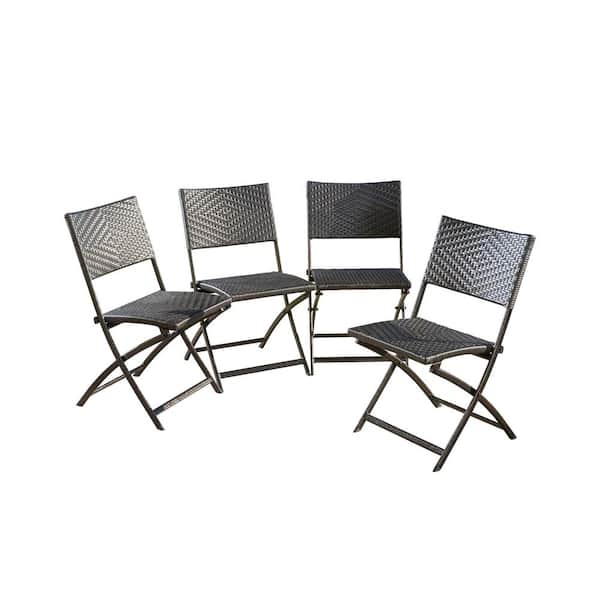 Noble House Samantha Multi-Brown Foldable Faux Rattan Outdoor Dining Chair (4-Pack)