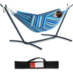 9 ft. 2-Person Heavy Duty Double Hammock with Space Saving Steel Stand 450 lbs. Capacity and Carrying Bag in Blue Lagoon
