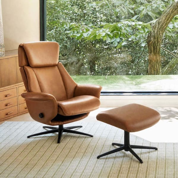 Spruce & Spring Ivara Saddle Leather Reclining Swivel Arm Chair