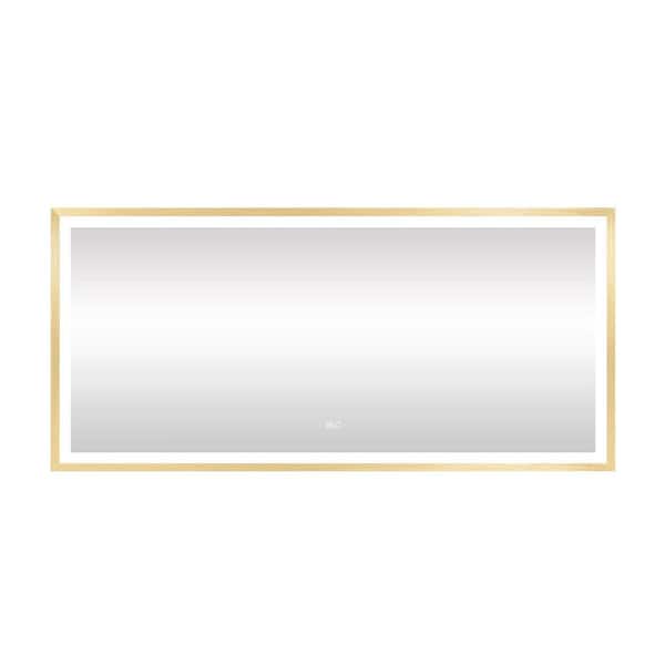 Unbranded 60 in. W x 28 in. H Rectangular Framed Wall Mount LED Anti-Fog Bathroom Vanity Mirror in Brushed Gold