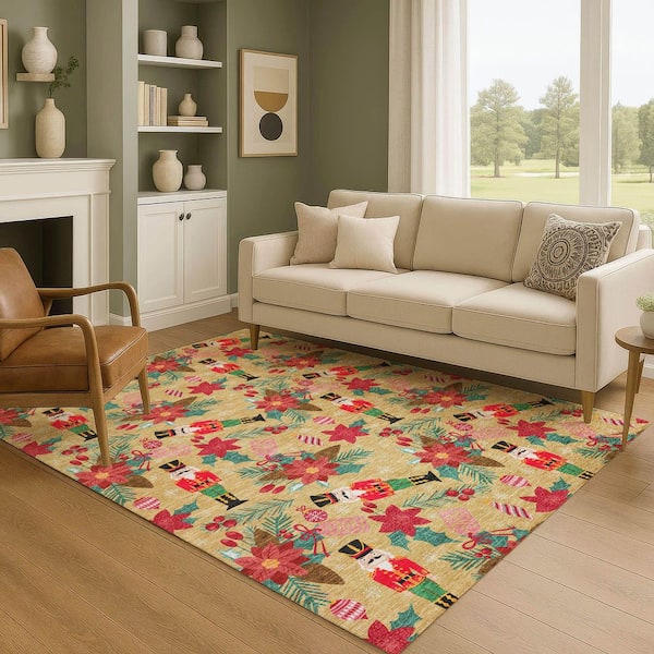 Mayfield Premium Machine Washable Abstract AMF1822 Gold 10 ft. x 14 ft. Area Rug