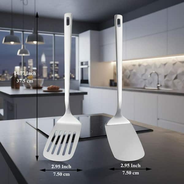Numhew Silver Stainless Steel 2-Piece Spatula and Turner Set, Heat