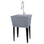 22.875 in. x 23.5 in. Grey 19 Gallon Thermoplastic Utility Sink Set with High-Arc Stainless Steel Coil Pull-Down Faucet