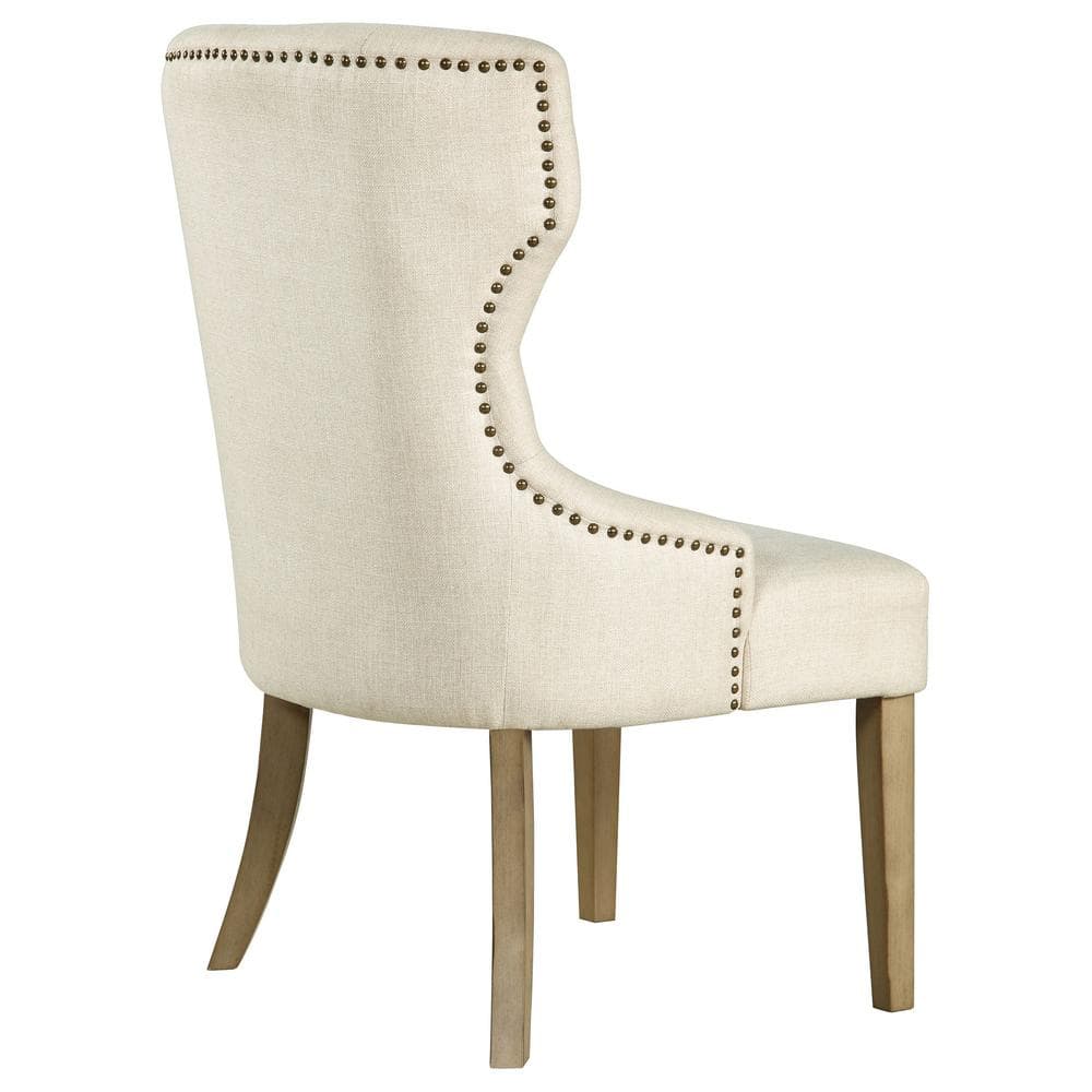 Beige Linen Upholstered Tufted High Back Side Chair