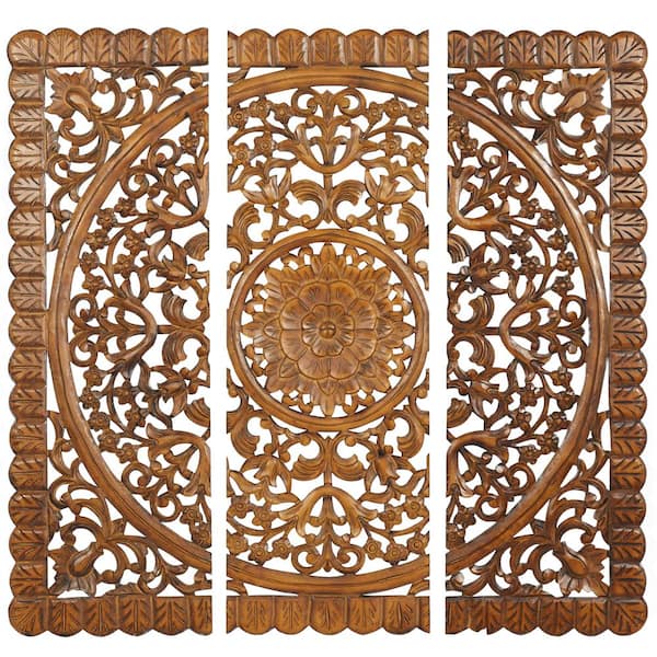 Litton Lane 48 in. x 48 in. Brown MDF Classic Ornate Filigree Wall Panel (3-Pack)