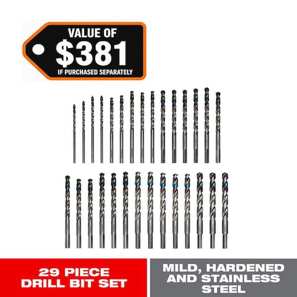 Metal Demon Drill Bits Set with Thermos for Mild, Hardened and Stainless Steels (29-piece)