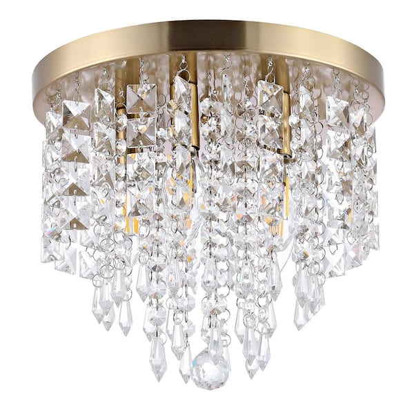 11 in. 5-Light Gold Glam Flush Mount Chandelier with Clear K9 Crystals