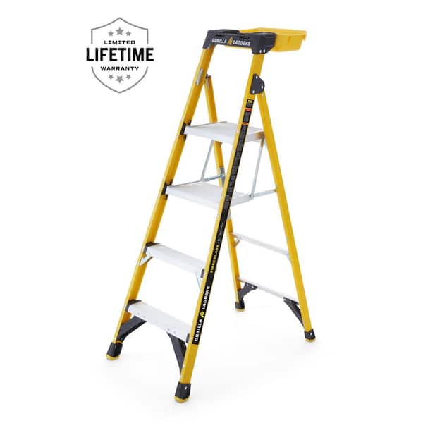 10 ft. Reach, 5.5 ft. Fiberglass Dual Platform Ladder, Removable Project Bucket, 300 lbs. Load Capacity, Slim Fold