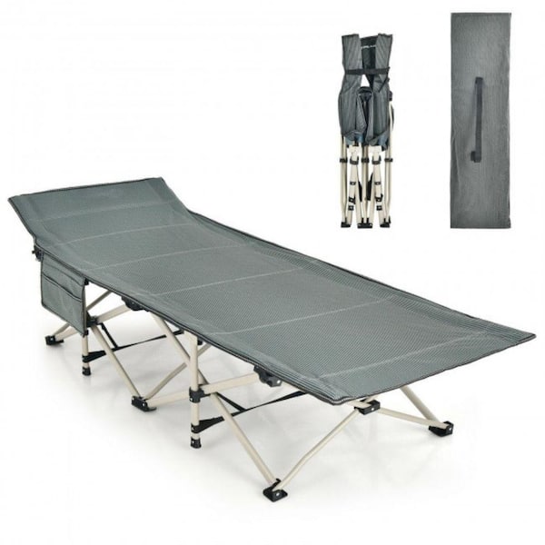 Alpulon Gray Wide Foldable Camping Cot with Carrying Bag