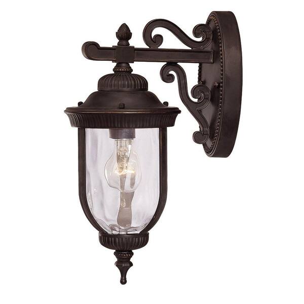 Illumine 1-Light Wall Mount Lantern Black with Gold Finish Clear Hammered Glass