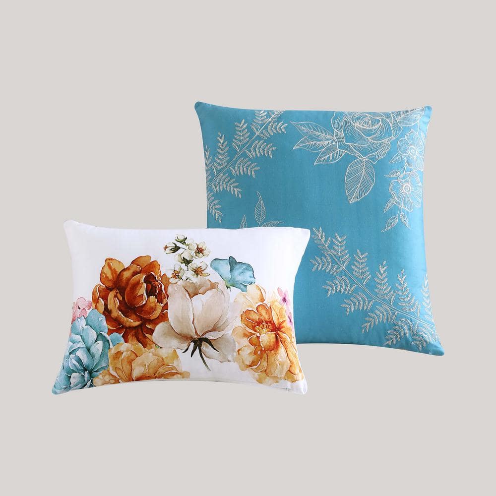 Blush and Blue Cotton Queen Reversible Floral Comforter Set