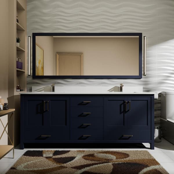 Jacques 72 in. W x 22 in. D Navy Blue Bath Vanity, Cultured Marble Top, and Faucet Set